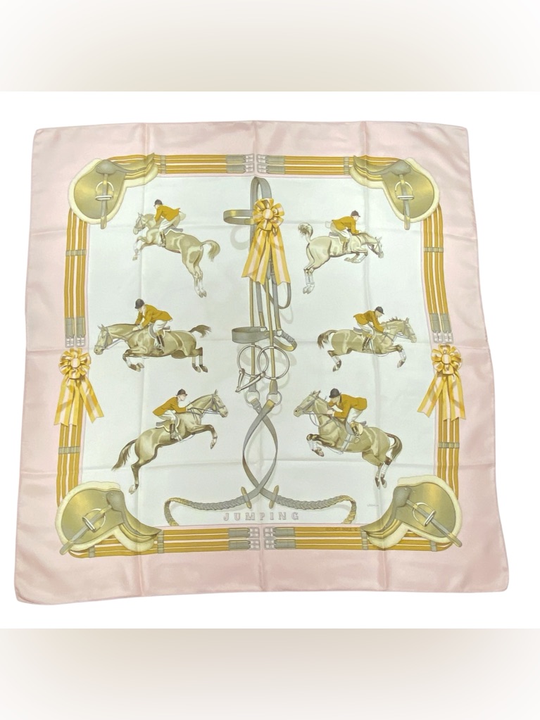 Hermes Silk Scarf Jumping Carre 90 Philippe Ledoux Pink